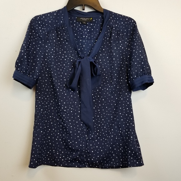 Jason Wu Tops - Jason Wu navy blue polkadot blouse size small